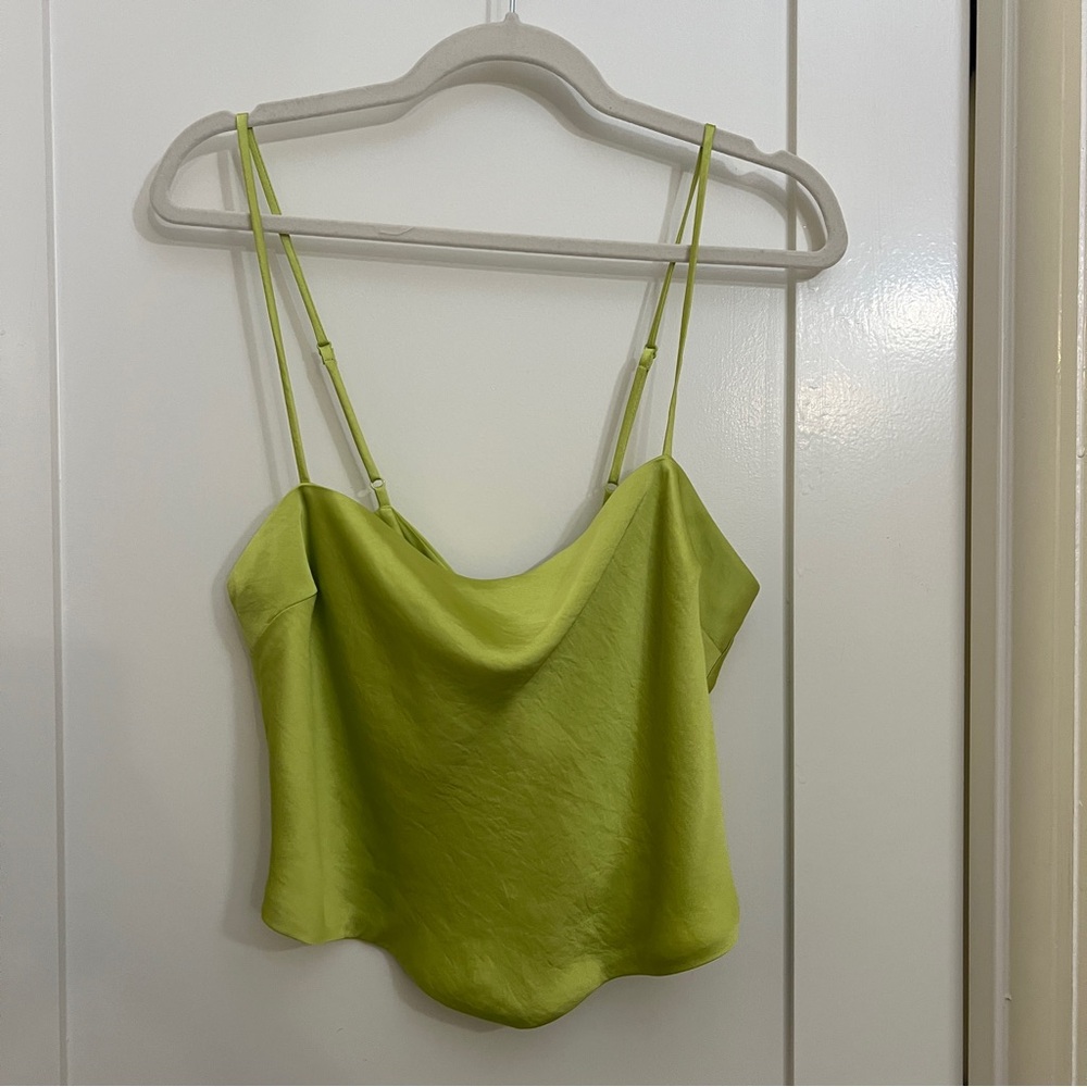 Sunday Best (Aritzia) Satin Lime Green Crop Camisole Top
